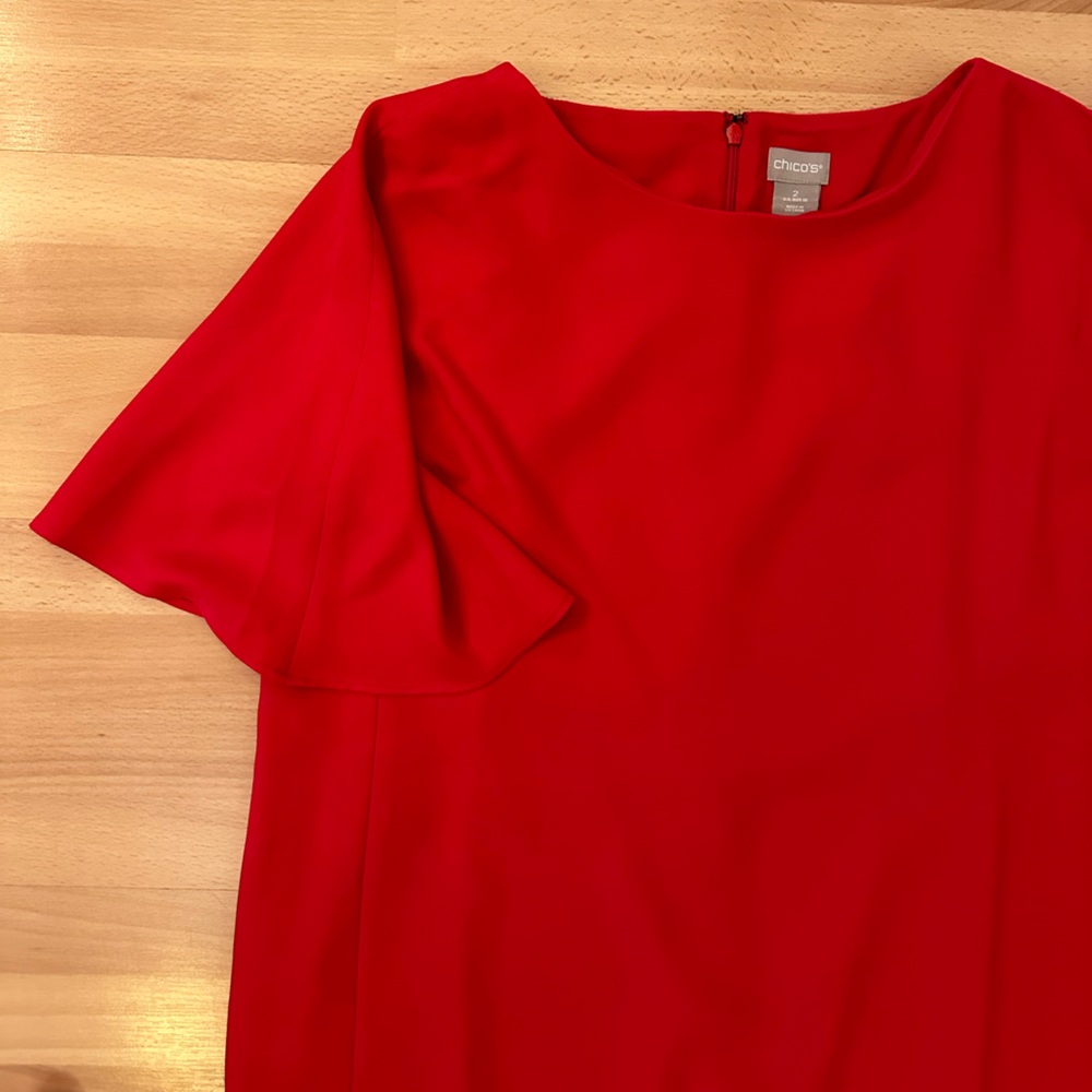 Chico's Red Midi Dress with Flutter Sleeves - Picture 2 of 8